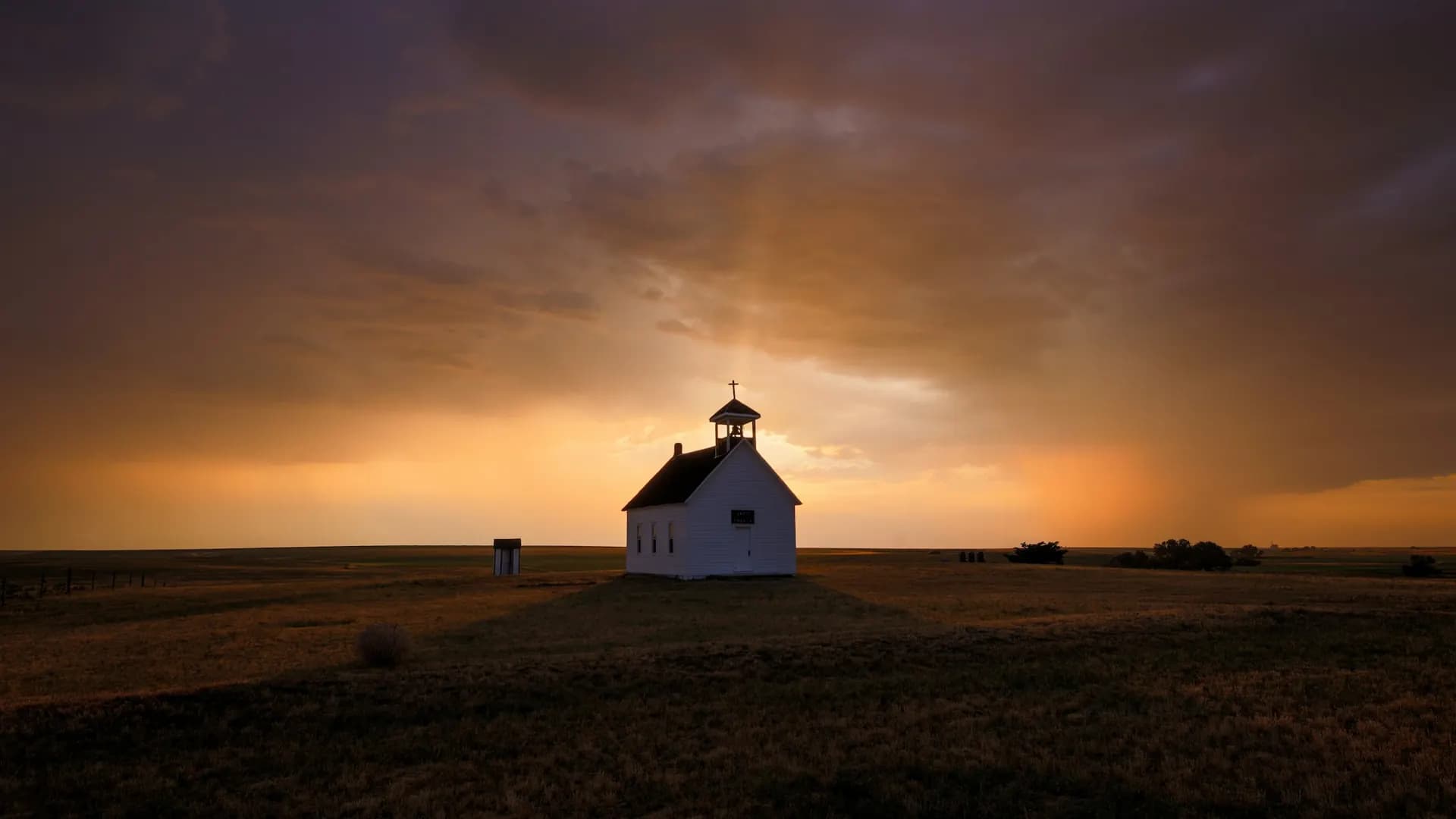 A country church at sunset